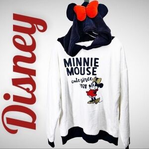 DISNEY Minnie Mouse White Fleece Hoodie w/Bow & Ears, Size Medium (8-10)